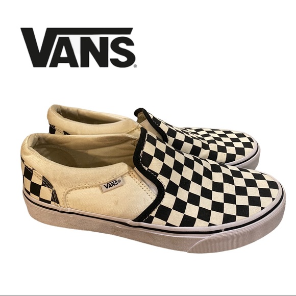 Vans Men's Asher Checker Checkerboard Off White / Black Sneakers 7.5 - Picture 2 of 7